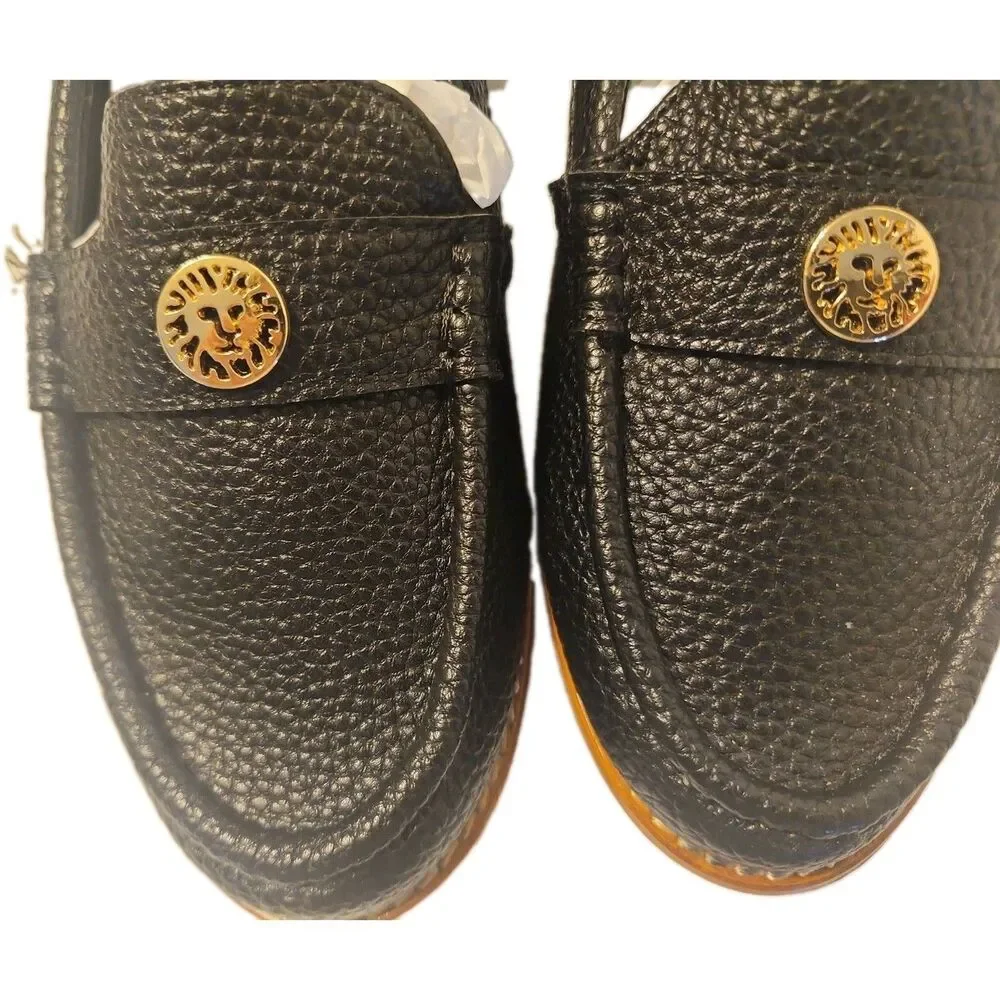 Anne Klein Loafers Women 8M Black Excellent iFlex Pebble Grain Lion Medallion